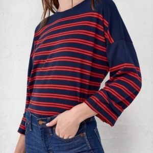 La Ligne Charlotte Striped Long Sleeve Cotton Tee Navy Red XS